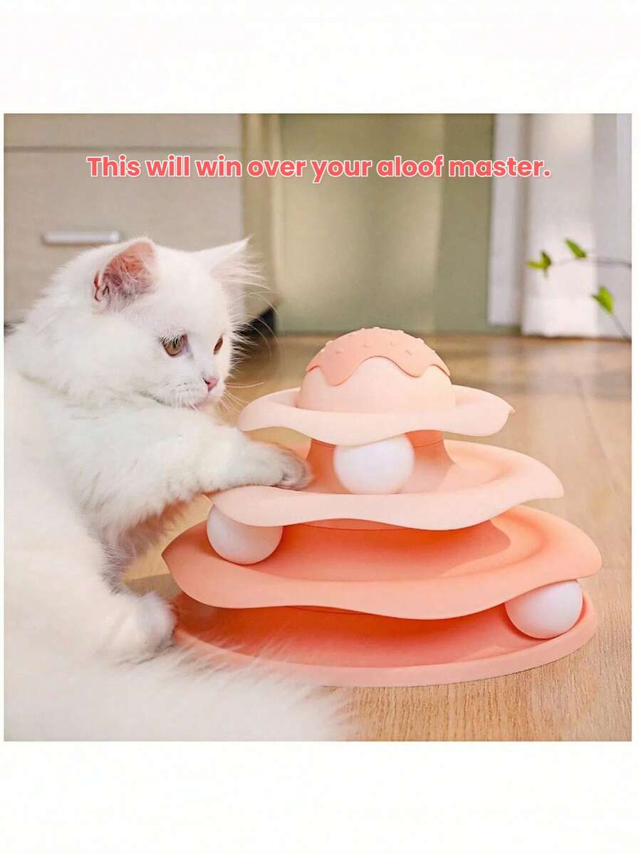 1个装冰淇淋造型猫玩具，互动娱乐盘，供猫咪玩耍和娱乐