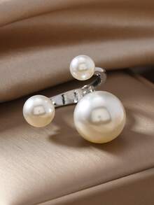 1枚时尚简约珍珠戒指，适合女性日常佩戴和作为礼物 - HJ12082(三個珍珠款) - 查看 8