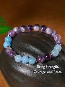 Natural Stones Amethyst Aquamarine Peace Bracelet, Relieves Stress, Release Fear, Spiritual Awareness, Balance, Healing Yoga Meditation Jewelry For Women Men