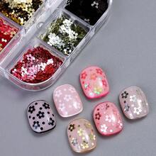 6格可爱5瓣黑白美甲亮片Y2K闪亮金色美甲花朵亮片3D金属美甲饰品