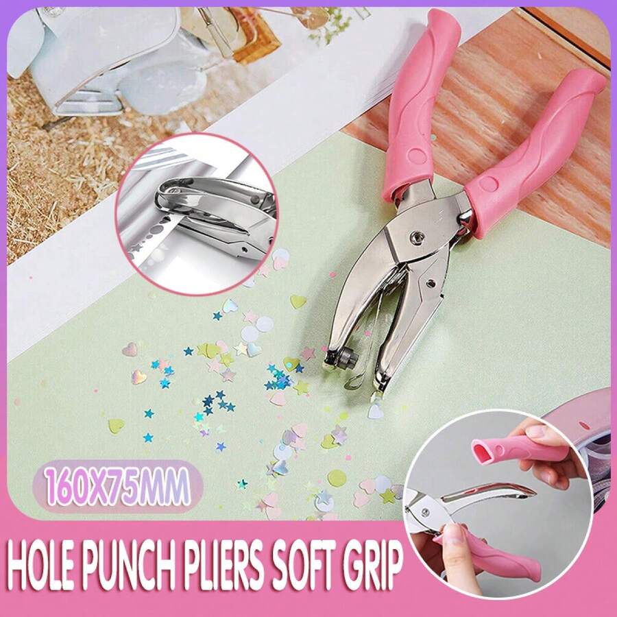 Aimall Circle/Heart/Star Shaped Metal Hole Punch Pliers Soft Grip Paper Hand Puncher AU - 粉色 - 查看 1