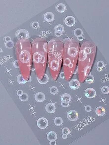 2pcs Aurora Holographic Bubble Nail Art Stickers Laser Design Bubbles Cute Dreamy Mermaid Nail Decals Decoration Self Adhesive Manicure Accessories Nail Slider Japanese Style DIY Salon Nail Supplies - 銀色 - 查看 5