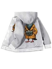1 Piece Gray Girls Baseball Jacket  Cartoon Print Lightweight Jacket Casual Everyday Wear School Style Fall Winter Kids Holiday Gift - Grey - View 2