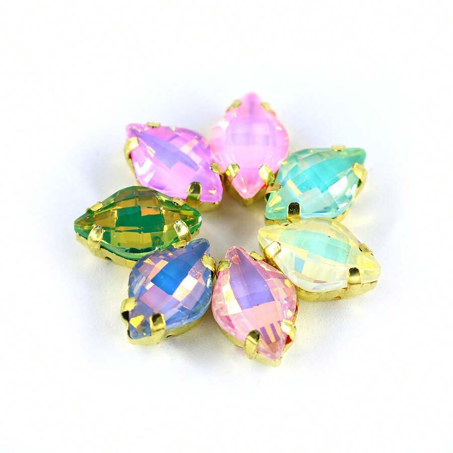 30pcs Diamond-Shaped Mocha Color Crystal Rhinestones, Multi-Color Shiny DIY Crystals Suitable For Jewelry And Hair Accessories, All Seasons - Multicolor - View 1