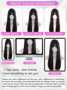 SHUDUO 1 Piece Synthetic Heat-Resistant Straight Hair Wig Black Brown, Made From Fibers For Daily Use, Natural And Realistic Wig (Accessories Not Included) - Dark Brown - View 6