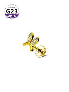 CatDObo 1pc Golden Wind Earrings; Multi-Shaped Diamond-Inlaid Earrings; 18k 16g Astm-F136 G2 Titanium Inner Wire Zirconia Labret Cartilage Earrings; Ear Studs; Lip Rings; Titanium Piercing Jewelry. - Combination 1 - View 9