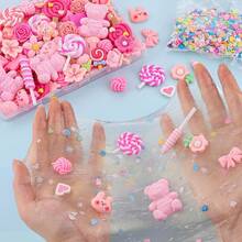 60Pcs Frosted Pink Slime Charms Assorted Cute Decoden Embellishments, Kawaii Slime Accessories,Candy Heart Bear Bulk Flatback Resin Charm For Phone Junk Cases,ScrapbooFKing Crafting & DIY Decoration - 粉紅色的 - 查看 6