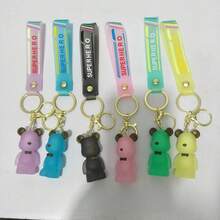 6pcs Dreamy Crystal Bear Keychains, Cute Silicone Bear Keychains, Lovely Couple Birthday Gift, Car/Bag Pendant Keychain, Cartoon Backpack Hanging Rope, With ID Holder, Christmas Gift - Multicolor - View 4