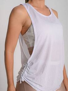 Women's Fitness Dry Fit Tank Top With Side Detail And Oval Cutout - 白色 - 查看 5