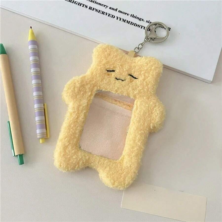 2D 1pc Kitten & Plush Card Holder - Cute Kawaii Plushable Card Case With Fluffy & Bunny Characters, Soft Plushable Display For, Dorm, Office - Compatible For, Train Tickets, Bus Passes, Coupons, Photos - 黃色 - 查看 1