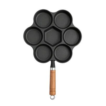 Stovetop Pancake Maker With 7 Cavities – Nonstick Breakfast Skillet For Eggs Or Pancakes – Includes Heat-Resistant Wooden Handle