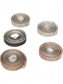 Estilo5 Rollos De Tiras Autoadhesivas De Diamantes De ImitacióN, 1 Yarda/Rollo De 1 Cm De Ancho, Cinta De Diamantes De ImitacióN De Cristal Ostentoso Cortable Para DecoracióN De Manualidades DIYVersióN Mejorada - 1 - Ver 9