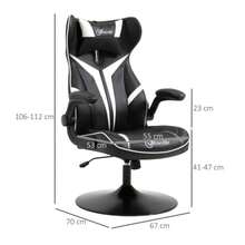Vinsetto Gaming Chair, Ergonomic Office Chair With Rocking Function, Swivel, Height Adjustable, Steel, Black And White, 67 X 75 X 106-112 Cm - Black - View 3