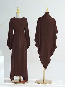 2pcs/Set Elegant (Muslim Dress + Headscarf + Belt) Classic Versatile Abaya For Women's Daily Wear - Multicolor - View 41