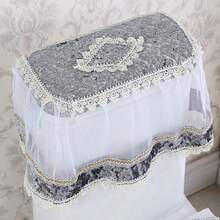 Juego de funda para asiento de inodoro, suave y cálido, con diseño de patchwork de encaje, para tapa de inodoro, cubierta para tanque de agua, decoración de baño - Gris Claro - Ver 3