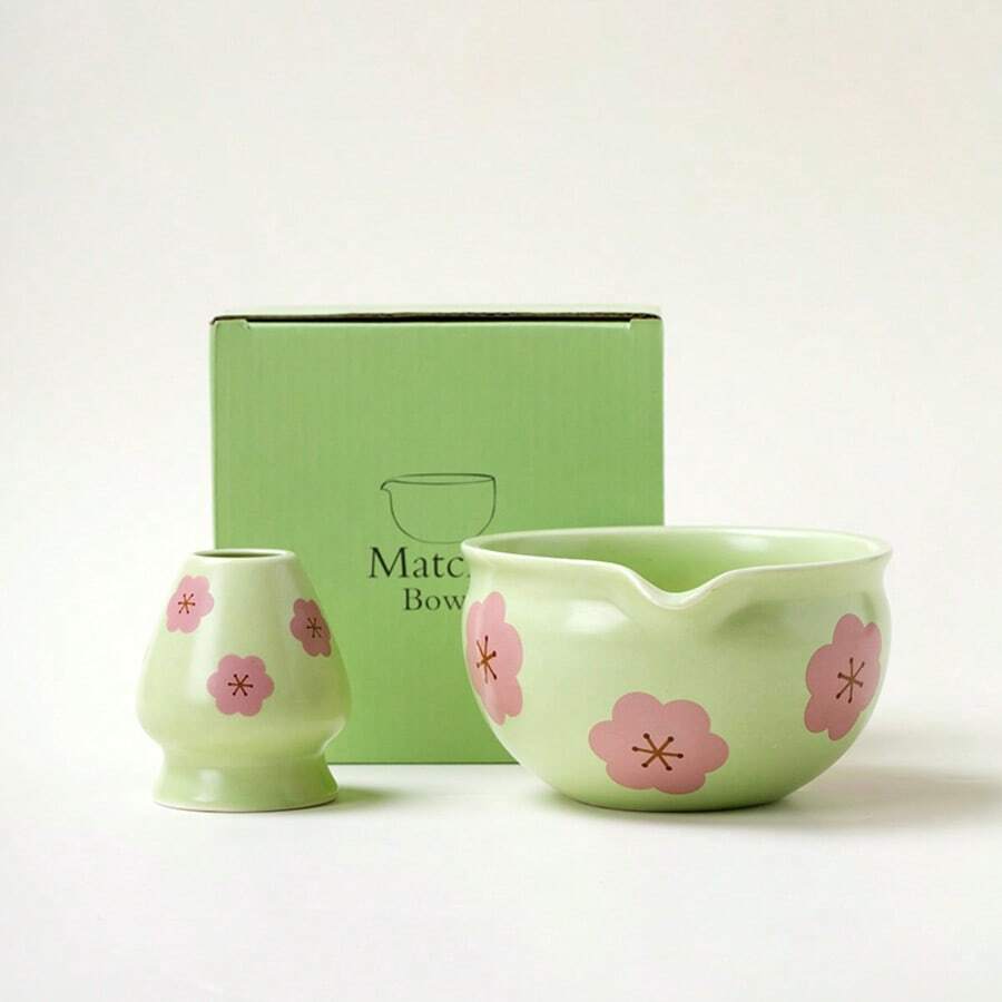 Matcha Tea Sets, Available In Various Styles, Include Tea Ceremony Accessories. Made Of High-Quality Porcelain And Natural Bamboo, These Sets Make Thoughtful Gifts For Tea Lovers, Perfect For Home, Office, Or Matcha Cafes. - Bộ 2 món - Họa tiết hoa anh đào - Xem 1