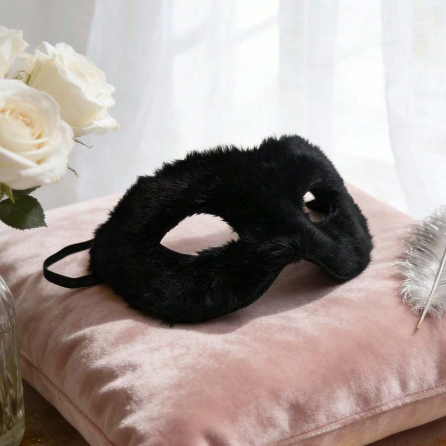 3D Soft Plush Mask & Eye Mask Set, Suitable For Halloween, Music Festival, Party, Couples Valentine's Day Costume - A - View 1