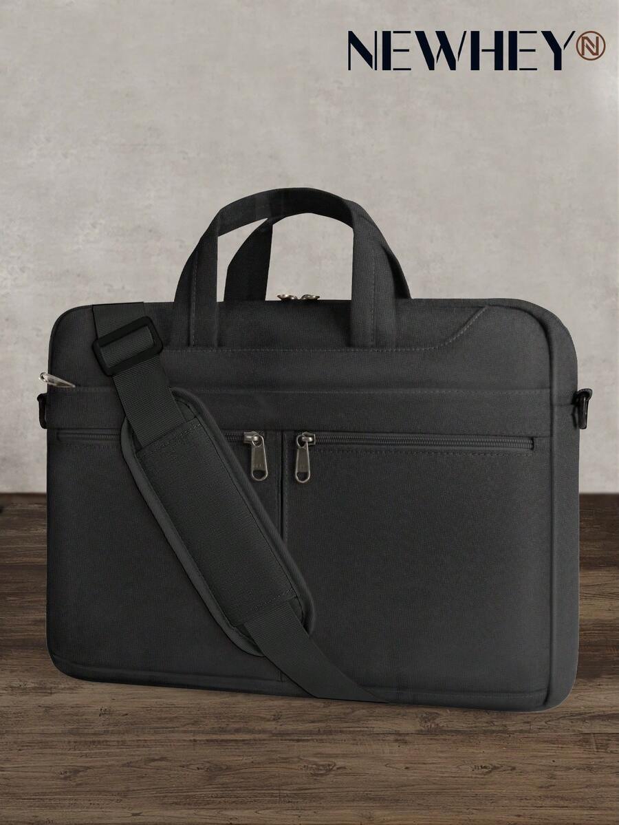 NEWHEY 男士防水15.6英寸笔记本电脑公文包 - 时尚耐用，多口袋设计，商务旅行两相宜 - 黑色 - 查看 1