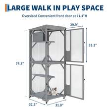Corral para Gatos Exterior para Patio, Catio de Madera Portátil con 4 Ruedas - Gris - Ver 2
