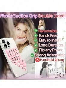 New Silicone Suction Cup, Square Double-Sided Phone Suction Cup Holder, Sticky Phone Case Stand, Silicone Phone Accessories Compatible With Iphone And Android Phones, Hands-Free Mirror, Shower Phone Holder, Video And Selfie Function With Vibration, Universal Charger Suction Cup Case - Multicolor - View 5