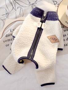 1pc Thermal Lined Warm Stand Collar Pet Clothes, Zip-Up Design, Autumn/Winter, Suitable For Dogs Like Poodle And Teddy Bear - Multicolor - View 2