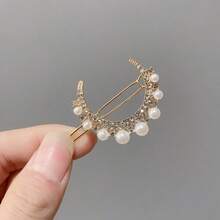 1pc Shiny Rhinestone Moon & Faux Pearl Hair Clip - Fashionable Unique Bangs Hairpin With Full Rhinestone Faux Pearl Design - Elegant Accessory Side Clip Suitable For Festival Wear, Claw Clips, Hair Slide, Hair Barrettes, Bobby Pin, Head Accessories, Party, Hair Accessories For Women - Multicolor - View 9