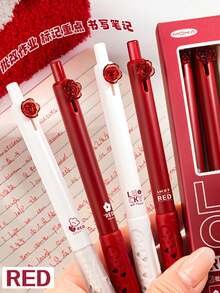 4支装玫瑰花红色修正笔，简约波尔多红笔，高品质学生/教师用笔，可爱红色笔，办公/学习用品