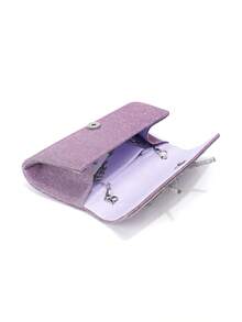 Purple Bow Decor Envelope Design Women's Evening Bag, Party/Wedding Handbag With Detachable Chain Strap, Velvet Fashion Clutch Wallet - Purple - View 5