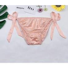 Women Silk Panties Lightweight Briefs Smooth Breathable Satin Bikini,Sexyys Tie-Side Underwear Daily Fit Comfort,Orange - 橘子 - 查看 5