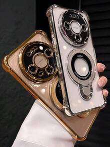 Ốp điện thoại trong suốt mạ điện cao cấp với vòng giữ từ tính, đính đá lấp lánh kiểu Y2K, vỏ silicon mềm chống sốc thời trang tương thích với Samsung Galaxy S24 S25 Ultra FE A56 A16 4G 5G, Redmi 14C, Honor, OPPO Reno, Realme, MOTO, Infinix, kiểu Y2K 2025 unisex, phiên bản quốc tế, không phải phiên bản nội địa. - Vàng - Xem 5
