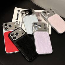 2026新款镜面边框手机壳，兼容苹果17 Pro Max，韩版天鹅绒雪山图案硅胶材质，16 Pro Max新款带挂绳，15 Pro时尚女士全包防摔保护壳 - 黑色 - 查看 9