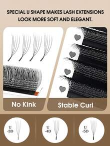 CoMango 12 filas de pestañas en forma de U de 0.07mm 5D premontadas, extensiones de pestañas en abanico naturales y suaves para DIY - Blanco - Ver 7