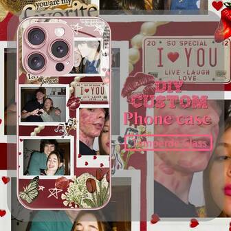 Funda de teléfono personalizable DIY, apta para iPhone, hecha de vidrio templado y carcasa suave de TPU, resistente a arañazos, a prueba de golpes y de huellas dactilares, ideal para regalos personalizados para individuos, parejas, familia, amigos, cumpleaños, aniversarios