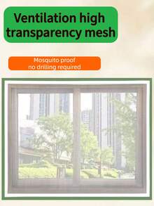 1pc Zipper Self-Adhesive Invisible Mesh Screen, Summer Mosquito Proof, Easy To Operate, White Removable Mesh, No Drilling Required, With Hooks, Suitable For Living Room And Bedroom - White - View 2
