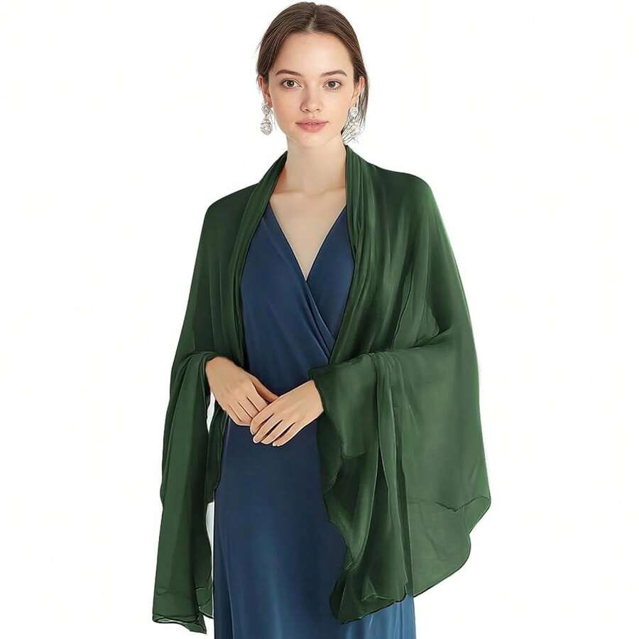 P Pothuiny Women Chiffon Sheer Shawl Wraps For Evening Dresses, 79inchx24inch Lightweight Soft Chiffon Scarfs Wedding Party Bridal,79inchx24inch,DarkGreen - 深綠色 - 查看 1