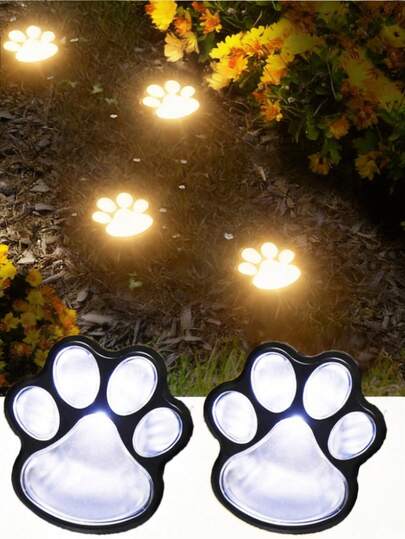 4pcs Solar Powered Dog Paw LED Lights, Paw Print Shaped Solar Outdoor Lights With Smart Sensor, Suitable For Pets Like Cats And Dogs, Can Be Used As Garden Path Lighting, Warm White Light, Cute Paw Print Design, Ideal For Pet Lovers