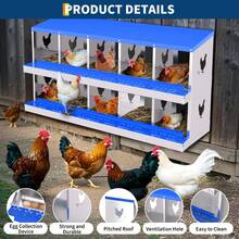 Chicken Nesting Box, 8 Compartment Galvanized Steel Chicken Laying Boxes, Heavy Duty Rustproof  With Easy Egg Collection For Backyard Farms - Color: Bluespecs: 10 Compartments, Without Bracket - View 4