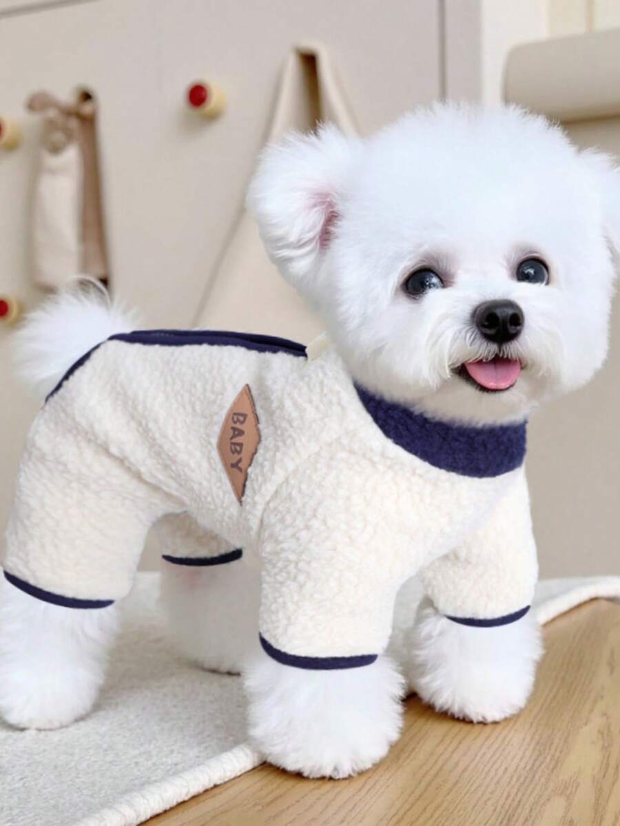 1pc Thermal Lined Warm Stand Collar Pet Clothes, Zip-Up Design, Autumn/Winter, Suitable For Dogs Like Poodle And Teddy Bear - Multicolor - View 1