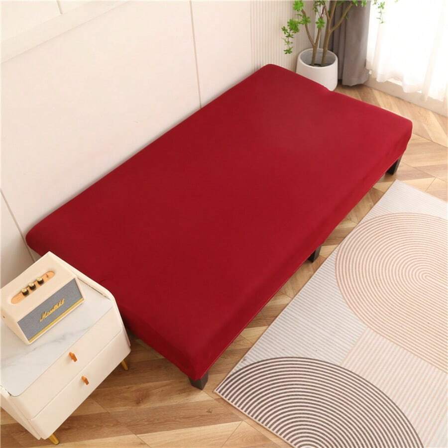 Armless Sofa Bed Cover Elastic Full-Enclosure Polyester Upholstery Cover Knit Milk Silk All-Season Universal - Burgundy - View 1