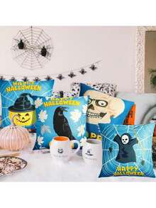 EstiloTendenciaJuego De 4 Fundas De Almohada Para Sofá, Funda Para Cojin Otono, Cojines Decorativos Sala, CojíN Fantasma, Almohadas Para DecoracióN Del Hogar En Interiores Y Exteriores (45 * 45Cm)Calidad PremiumVersióN Mejorada - 1 - Ver 3