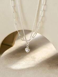 Nooxian 2pcs/Set Fashionable Silver Heart Chain Bracelet Set, Unique High-End Bracelet Gift (Chain, Clasp & Bead Quantity Random) - Silver - View 2