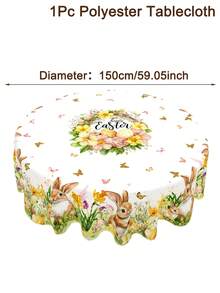 1 chiếc khăn trải bàn hình thỏ Phục Sinh - Khăn trải bàn hình chữ nhật/tròn chủ đề mùa xuân được trang trí bằng vòng hoa rực rỡ, thích hợp cho các bữa tiệc ngày lễ mùa xuân/hè, chất liệu polyester bền chắc, dùng để trang trí nhà bếp, phòng ăn, bàn dã ngoại, tạo nên không khí Phục Sinh vui tươi. - Nhiều màu - Xem 14