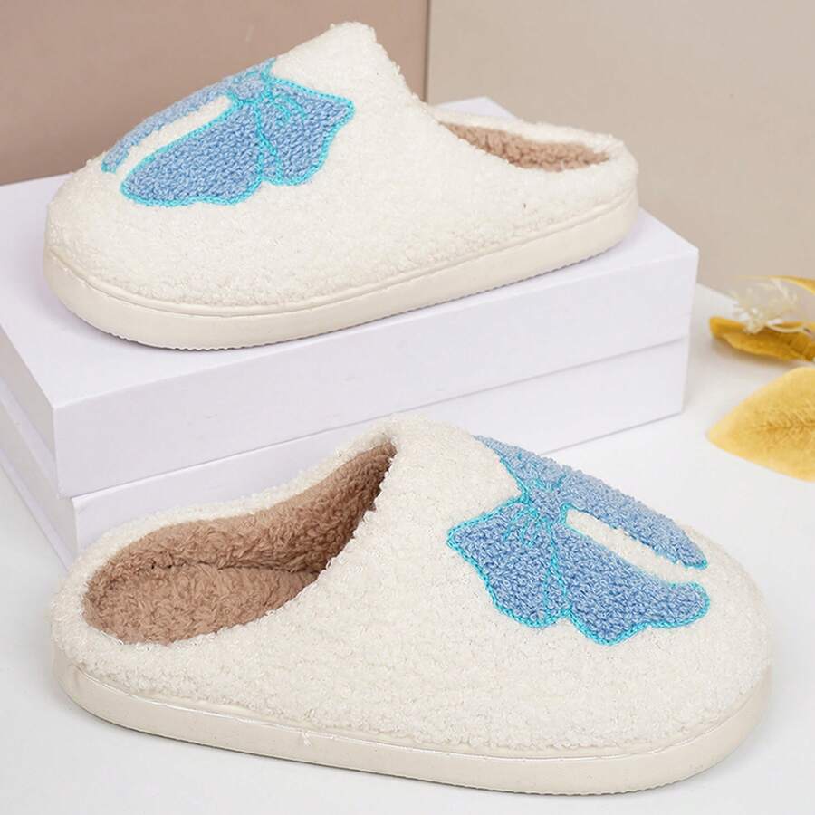 Slippers For Women Cotton Fuzzy Winter Warm Indoor Shoes Cozy Plush Cute Bow Slippers For Women - 藍色 - 查看 1