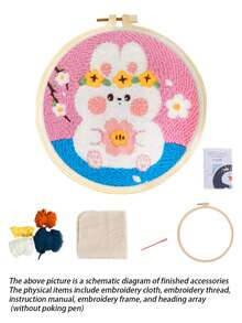Embroidery Starter Kit, Rabbit & Fox Patterns, Handmade DIY Punch Needle Set, Suitable For Beginners, Cute Animal Designs, Round Punch Needle Craft Kit, Holiday Gift & Home Decor - Multicolor - View 11