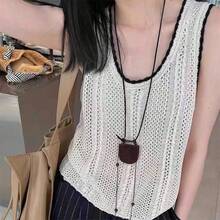 A Minimalist Outfit With A Unique Shape, Fashion Accessories, Neck Hanging Mini Bag, Exquisite Design Mini Crescent Bag Necklace For Women - 14#項鍊-咖色 - 查看 1