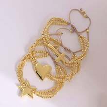 1pc Gold Silver Color Round Ball Beads Braided Bracelet, Star Heart Cross Shape Bead Bracelet Handmade Jewelry - Charm Bracelet - View 6