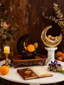 1Pc Moon Shaped Tray Metal Material Luxury Style Exquisite Snack Tray Storage Tray Fruit Tray Dessert Tray Decorative Tray Ambiance Tray & Ornament Suitable For Home Hotel Restaurant Living Room Tabletop Festival Party Decoration - Multicolor - View 5