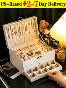 1pc Large-Capacity Three-Layer Jewelry Box,[US-Based Shipping]Pu Leather Multi-Functional Jewelry Box, Watch Box With Lock, 3-Layer Large Capacity Jewelry Storage Box, For Earrings, Rings, Watches, Bracelets And Other Accessories, Organizing And Storing, Festival Gift For Delicate Friends, Double-Deck Lockable Jewelry Storage Container For Necklaces And Accessory Organizing,Portable Jewelry Storage Box With Multiple Layers And Drawers,Dresser Jewelry Storage Box With Drawer,Luxury Diamond-Shaped Multi-Layer Lockable Jewelry Box,Lockable For Necklaces,Valentine's Day Gifts For Women Elegant Gift Solution With Security Earring And Ring Organizer, Portable Durable,Exquisite Display Packaging Storage Container Back To School,Holiday Gift, Women's Gift, Christmas Gift.Ideal Gift For Loved Ones,Jewelry Jar,Jewelry Organzier,Jewlery Storage Oraganizer,Jewelry Dish,Jewelry Display,Joyero,Jewelry Boxes,Watch Case,Earring Holder,Desk Oraganizer,Drawer Organzier,Drawer Storage,Storage Orangizer - trắng - Xem 2