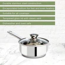 Ecolution Sartén de acero inoxidable con parte inferior encapsulada a juego tapas ventiladas de vidrio templado a juego hecha sin PFOA apta para lavavajillas 1 cuarto de galón color plateado - Multicolor - Ver 2