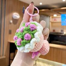 1pc Mini Crochet Imitation Flower Keychain, Creative Rose Flower Decorative Ornament Pendant,Valentine's Day Gift,Fashion Keychains As Gifts For Classmates And Friends, Car Bag Hanging Decorations, Backpack Pendant, Bag Charms, Birthday Gifts, Party Favors - Multicolor - View 4